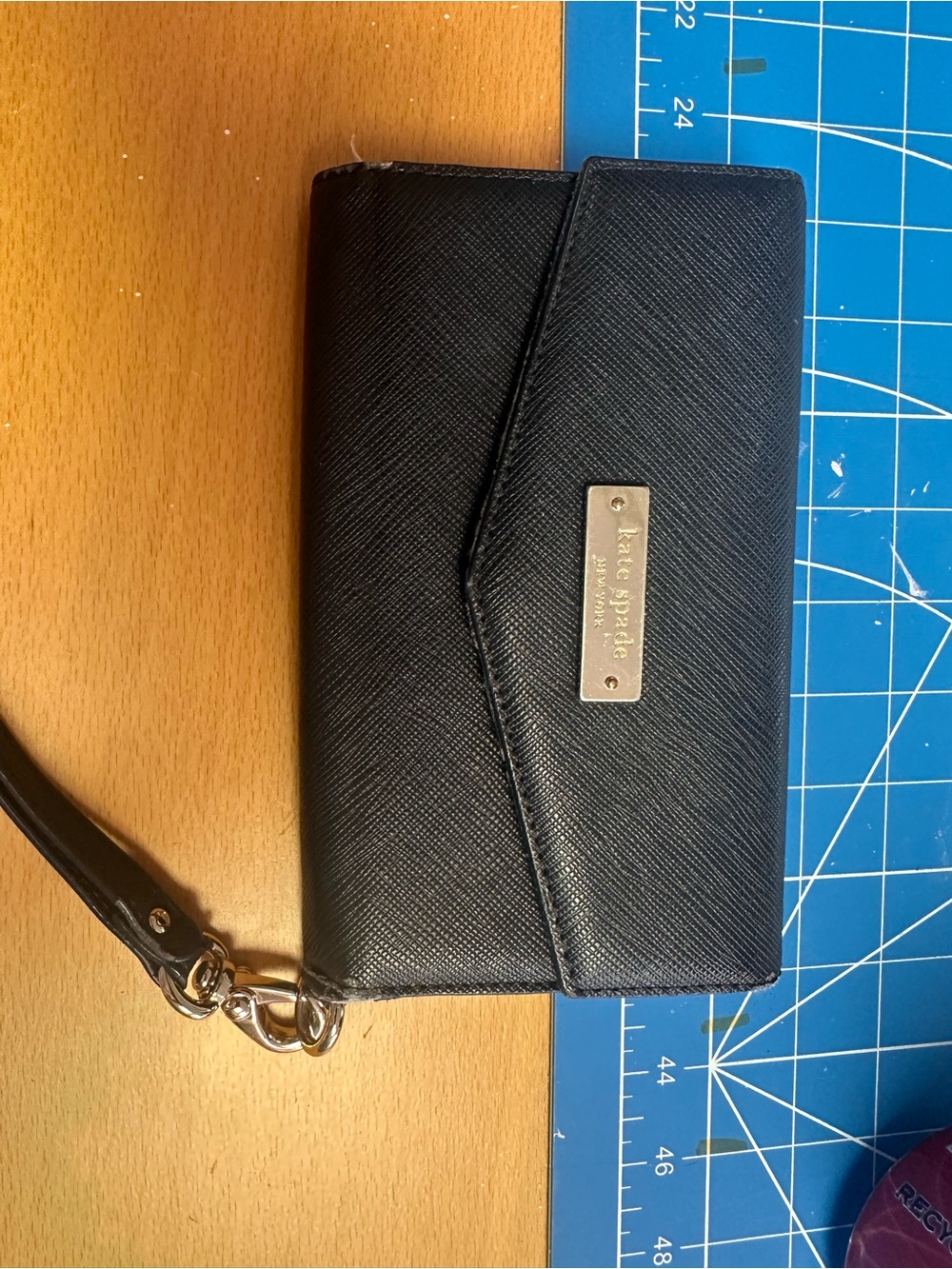 kate spade Black Saffiano Leather Clutch Wallet with Wristlet